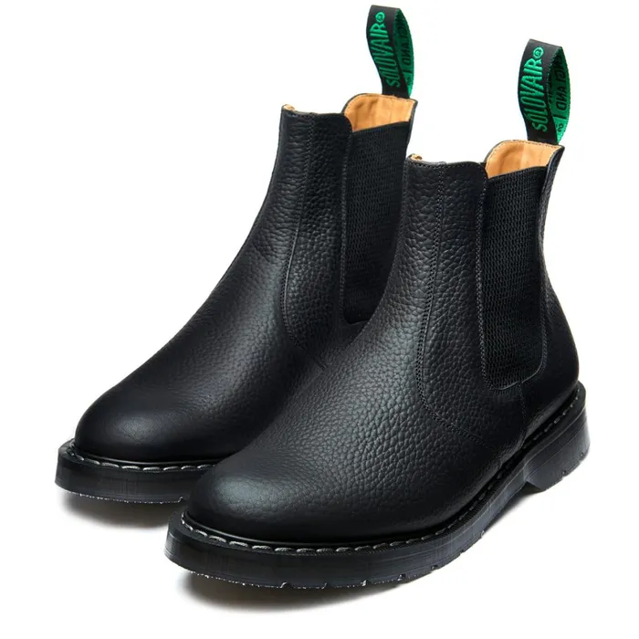 Men Solovair Chelsea Boots Black Greasy Grain Dealer Boot