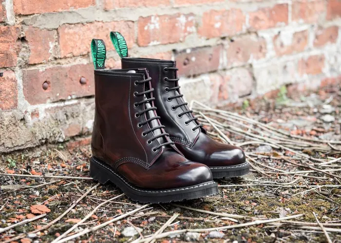 Men Solovair Derby Boots Burgundy RubOff 8 Eye Derby Boot