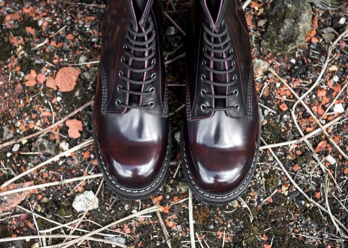 Men Solovair Derby Boots Burgundy RubOff 8 Eye Derby Boot