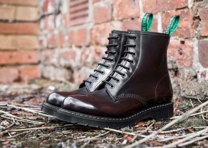 Men Solovair Derby Boots Burgundy RubOff 8 Eye Derby Boot