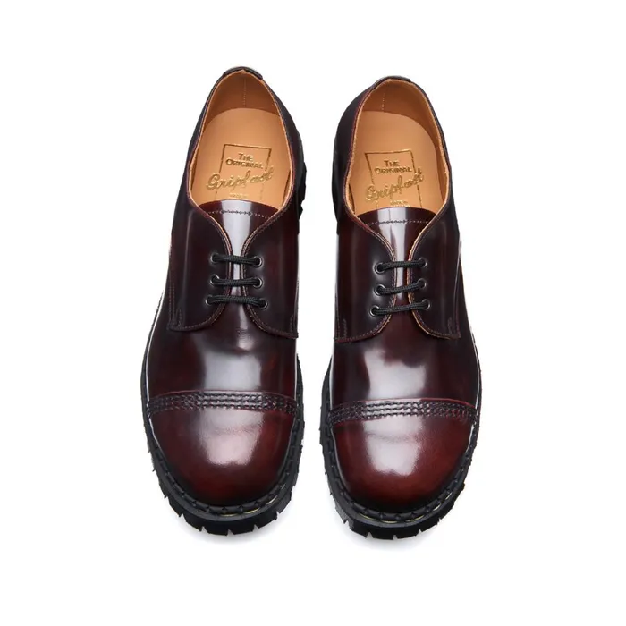 Men Solovair Gibson Shoes Burgundy RubOff Steel Toe Capped Gibson Shoe