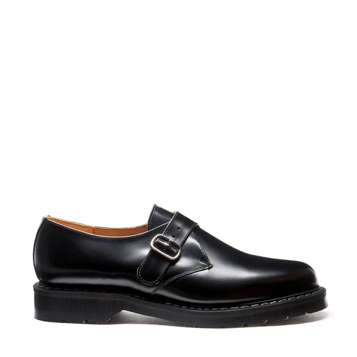 Men Solovair Monk Shoes Black HiShine Single Buckle Monk Shoe