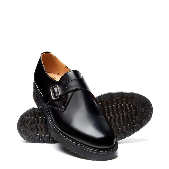 Men Solovair Monk Shoes Black HiShine Single Buckle Monk Shoe