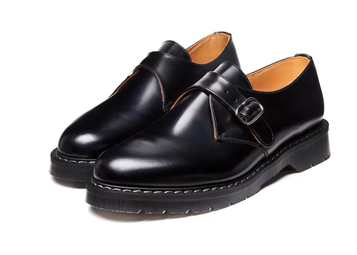Men Solovair Monk Shoes Black HiShine Single Buckle Monk Shoe