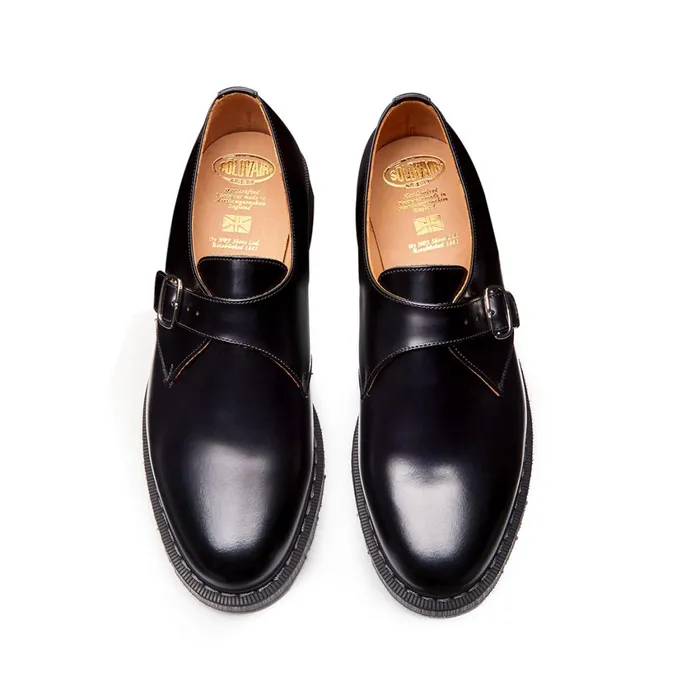 Men Solovair Monk Shoes Black HiShine Single Buckle Monk Shoe