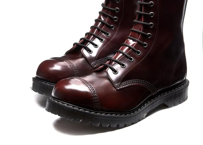 Men Solovair Steel Toe Boots Burgundy RubOff Steel Toe Derby Boot