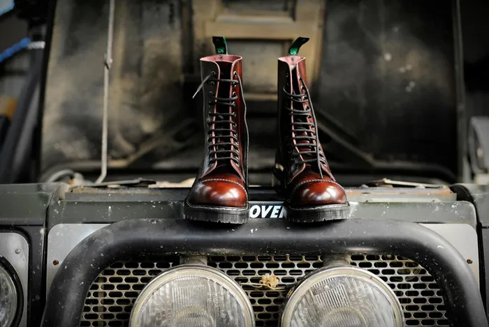 Men Solovair Steel Toe Boots Burgundy RubOff Steel Toe Derby Boot
