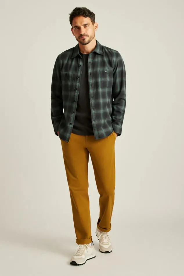 Men Stretch Flannel Shirt Green Black Plaid Bonobos Overshirts