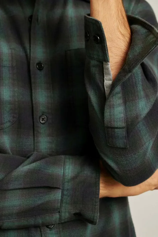 Men Stretch Flannel Shirt Green Black Plaid Bonobos Overshirts