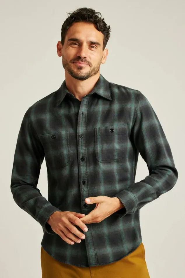 Men Stretch Flannel Shirt Green Black Plaid Bonobos Overshirts