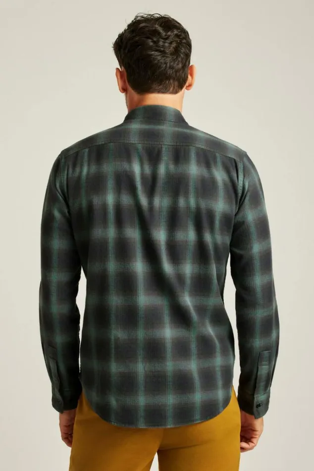 Men Stretch Flannel Shirt Green Black Plaid Bonobos Overshirts