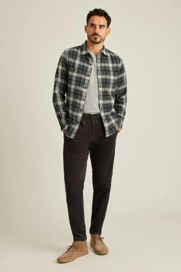 Men Stretch Flannel Shirt Grey Heather Plaid Bonobos Overshirts