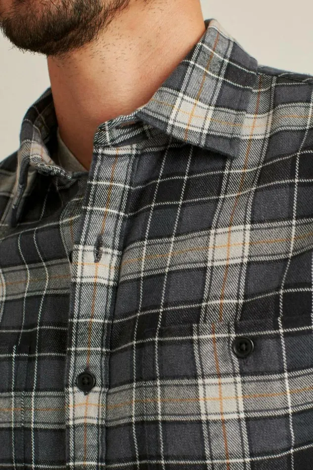 Men Stretch Flannel Shirt Grey Heather Plaid Bonobos Overshirts