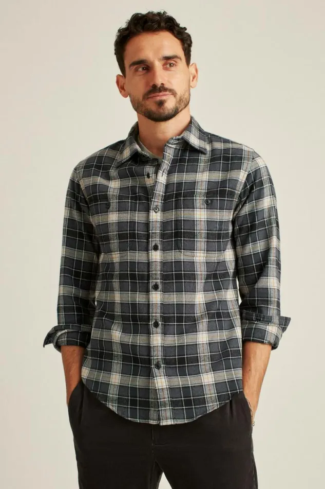 Men Stretch Flannel Shirt Grey Heather Plaid Bonobos Overshirts
