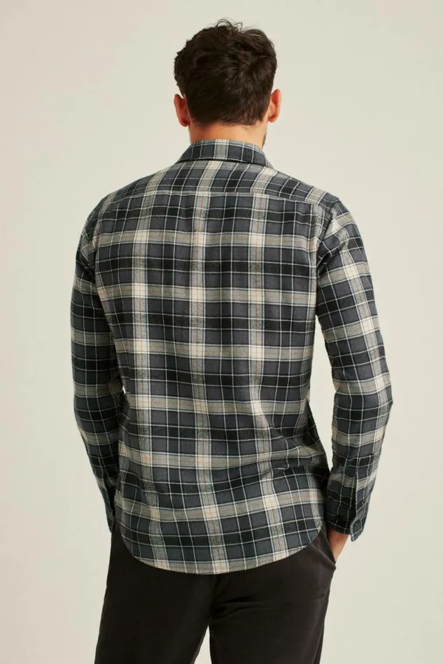 Men Stretch Flannel Shirt Grey Heather Plaid Bonobos Overshirts