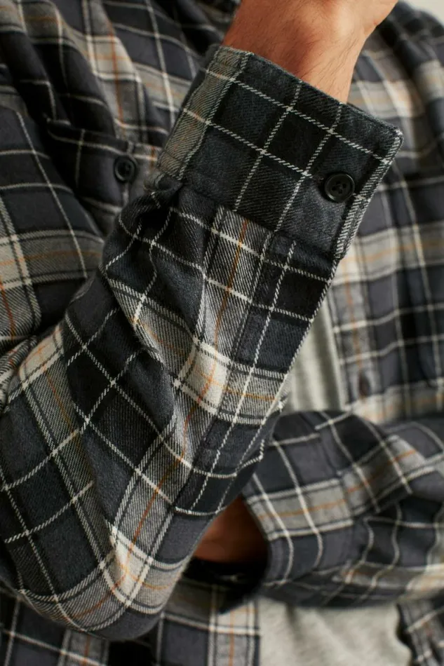Men Stretch Flannel Shirt Grey Heather Plaid Bonobos Overshirts