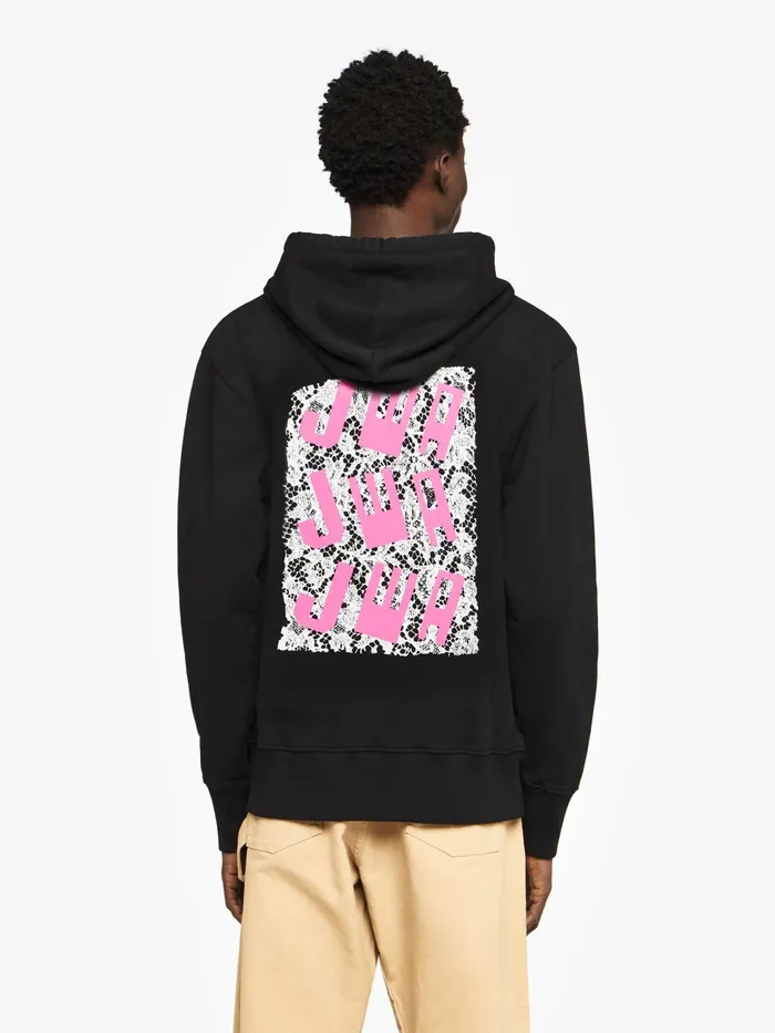 Men Sweatshirts and Hoodies JW Anderson HOODIE WITH PRINTED LACE BACK PANEL Black Men Sweatshirts and Hoodies JW Anderson HOODIE WITH PRINTED LACE BACK PANEL Black
