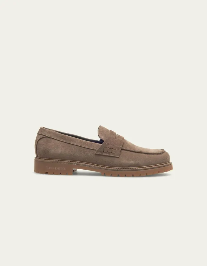 Men Taylor Suede Penny Loafer 8211 Walnut Les Deux Shoes