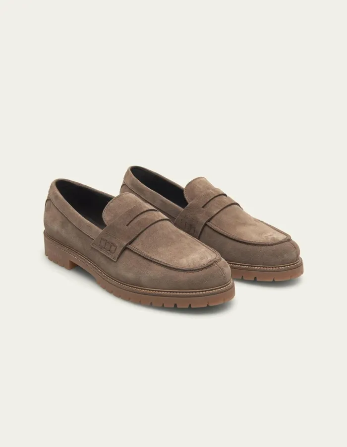 Men Taylor Suede Penny Loafer 8211 Walnut Les Deux Shoes