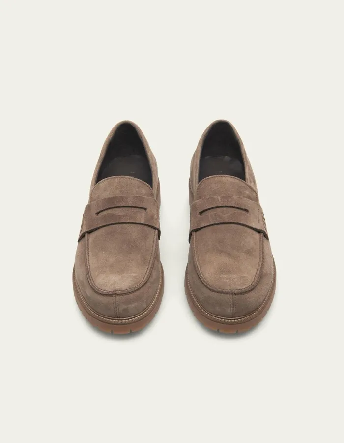 Men Taylor Suede Penny Loafer 8211 Walnut Les Deux Shoes
