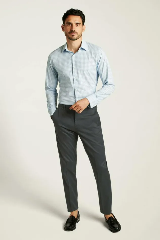 Men Tech Button Down Shirt Blue Bander Plaid Bonobos Business Casual Shirts