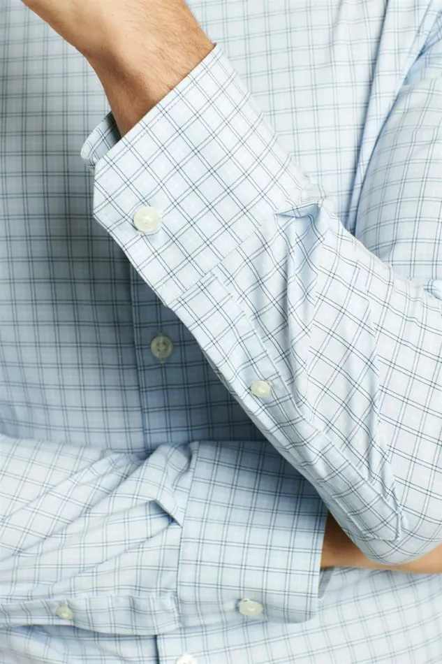 Men Tech Button Down Shirt Blue Bander Plaid Bonobos Business Casual Shirts