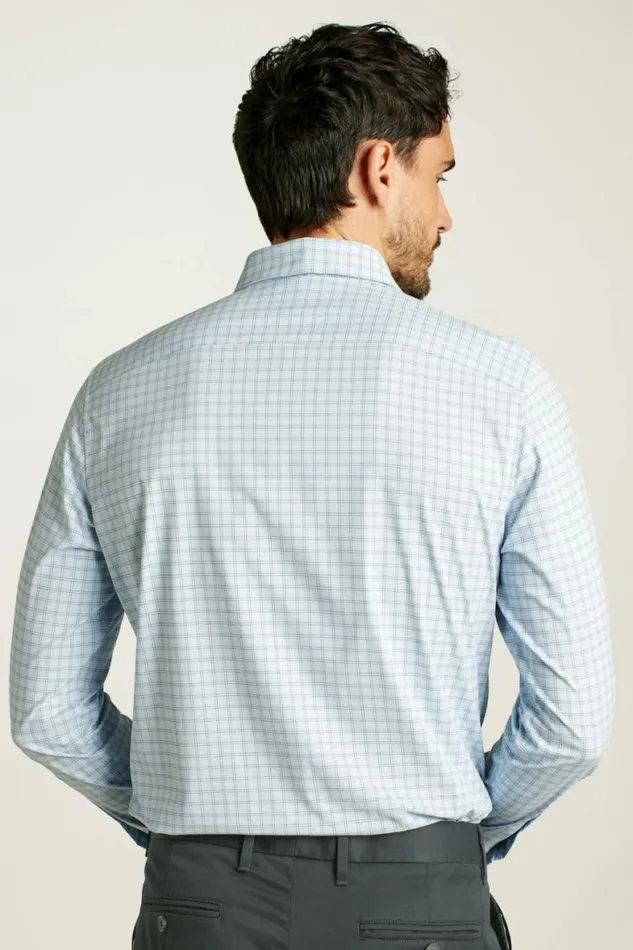 Men Tech Button Down Shirt Blue Bander Plaid Bonobos Business Casual Shirts