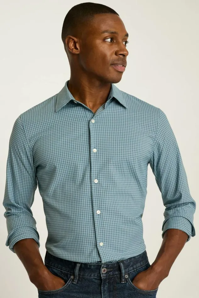 Men Tech Button Down Shirt Blue Landon Check Bonobos Casual Shirts