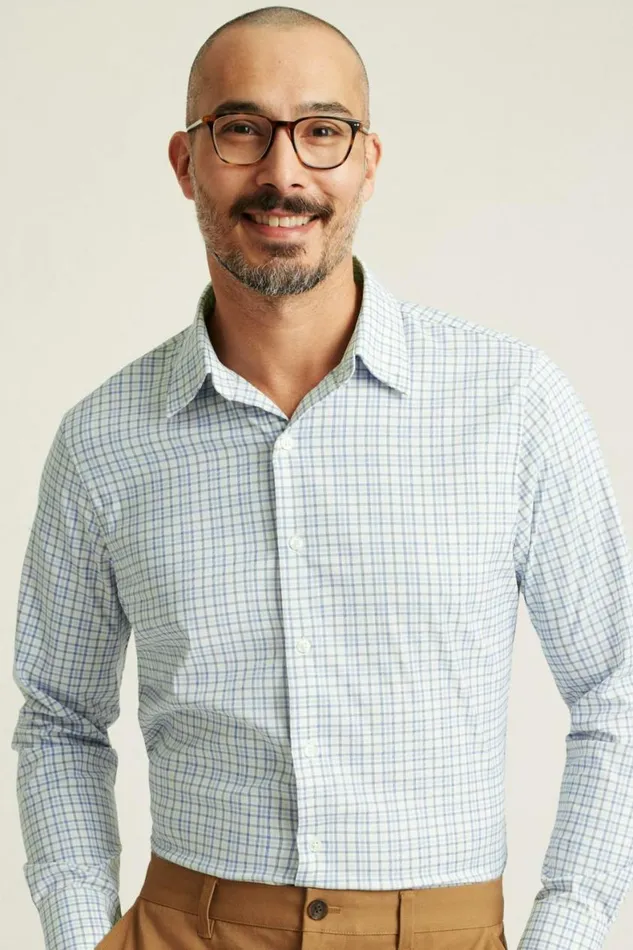 Men Tech Button Down Shirt Blue Multi Plaid Bonobos Business Casual Shirts
