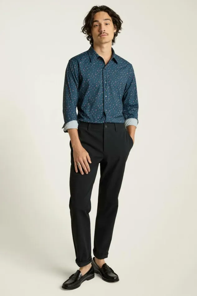 Men Tech Button Down Shirt Blue Sea Floral Bonobos Business Casual Shirts