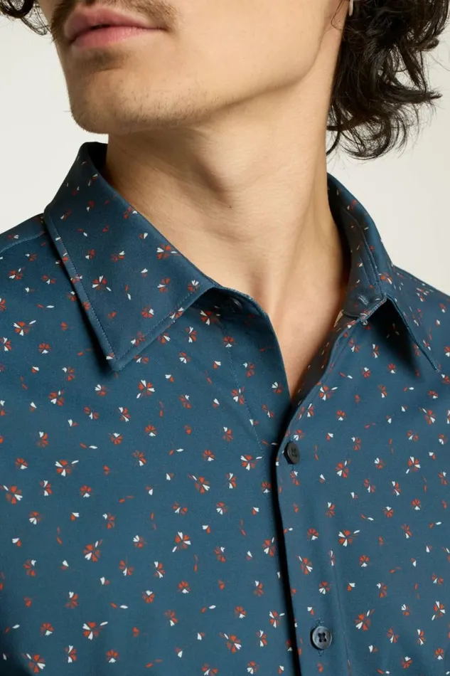 Men Tech Button Down Shirt Blue Sea Floral Bonobos Business Casual Shirts