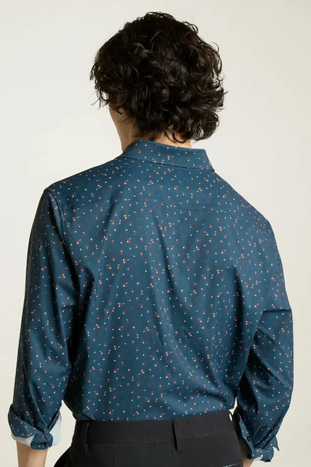 Men Tech Button Down Shirt Blue Sea Floral Bonobos Business Casual Shirts
