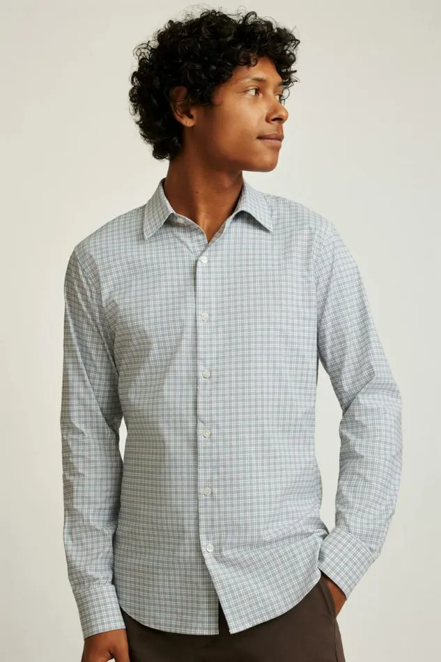 Men Tech Button Down Shirt Hydro Green Plaid Bonobos Business Casual Shirts