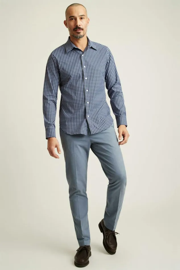 Men Tech Button Down Shirt Navy Regis Plaid Bonobos Business Casual Shirts