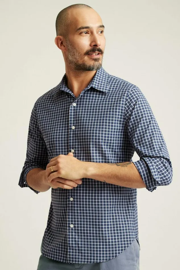 Men Tech Button Down Shirt Navy Regis Plaid Bonobos Business Casual Shirts