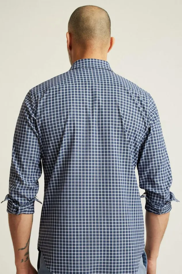 Men Tech Button Down Shirt Navy Regis Plaid Bonobos Business Casual Shirts
