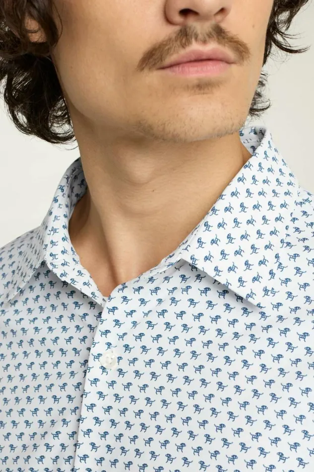 Men Tech Button Down Shirt White Robo Dog Bonobos Business Casual Shirts