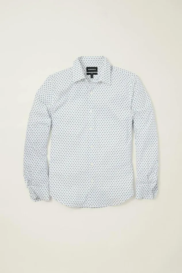 Men Tech Button Down Shirt White Robo Dog Bonobos Business Casual Shirts