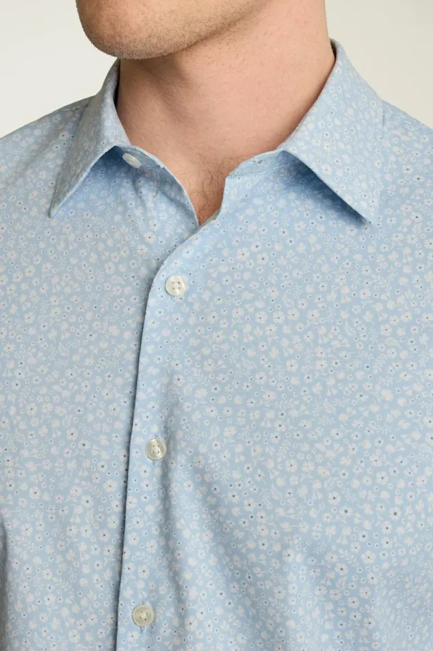 Men Tech Short Sleeve Shirt Light Blue Bordeta Floral Bonobos Short Sleeve Shirts