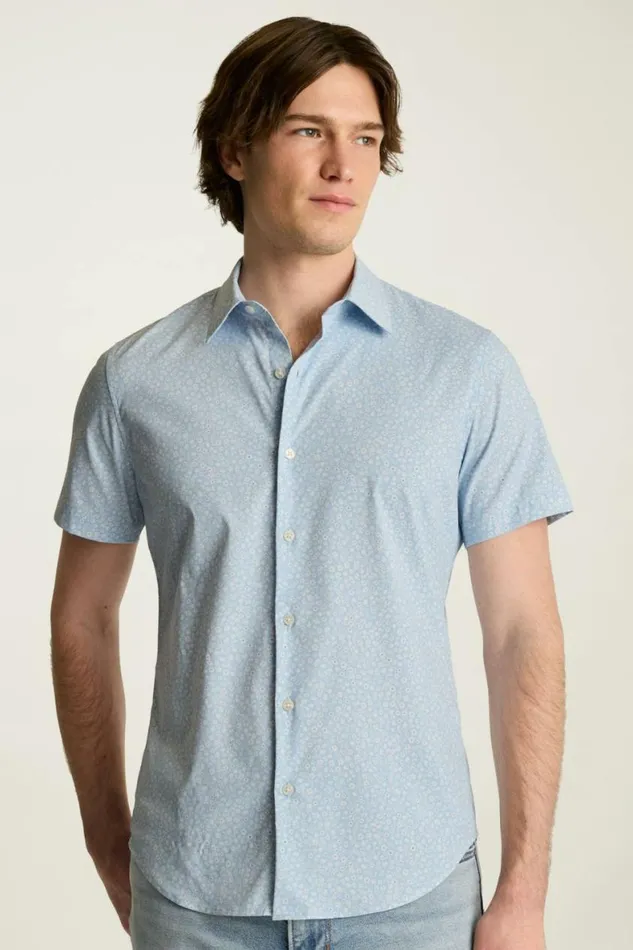Men Tech Short Sleeve Shirt Light Blue Bordeta Floral Bonobos Short Sleeve Shirts