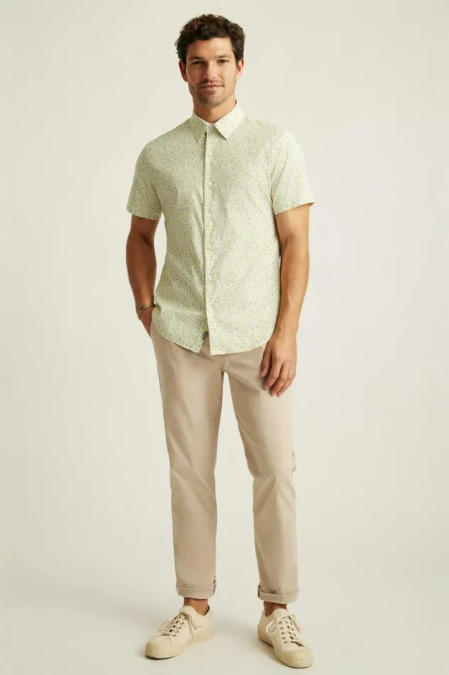 Men Tech Short Sleeve Shirt Yellow Bordeta Floral Bonobos Short Sleeve Shirts