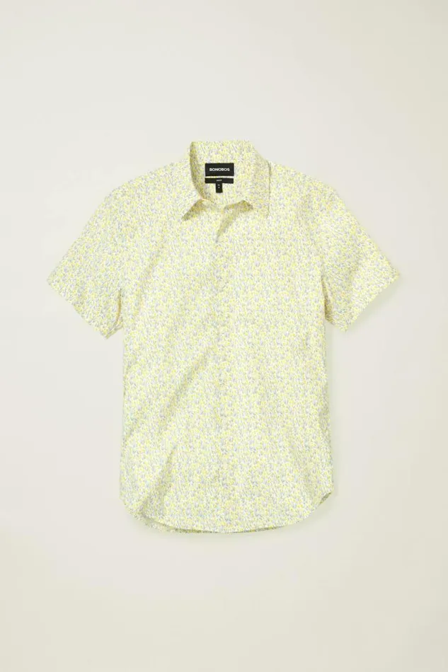 Men Tech Short Sleeve Shirt Yellow Bordeta Floral Bonobos Short Sleeve Shirts