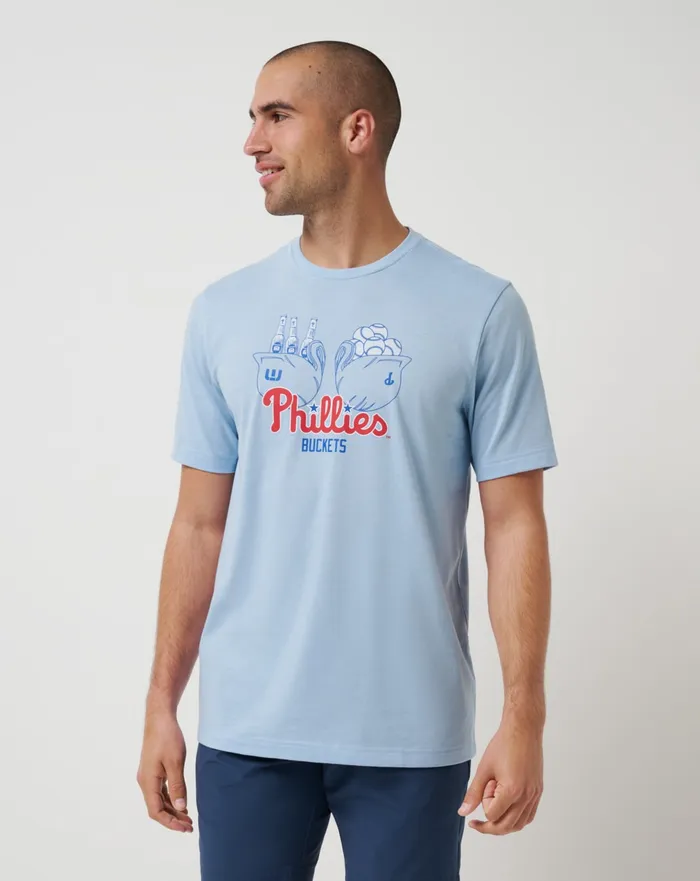 Men Tees TravisMathew PHILADELPHIA PHILLIES STRIKE TWO TEE Heather Blue