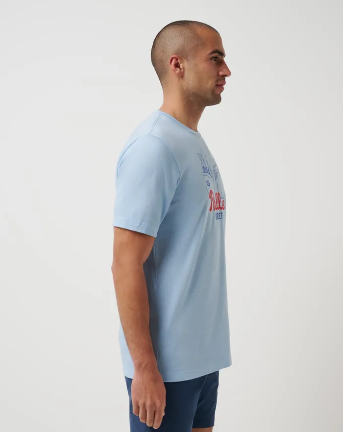 Men Tees TravisMathew PHILADELPHIA PHILLIES STRIKE TWO TEE Heather Blue