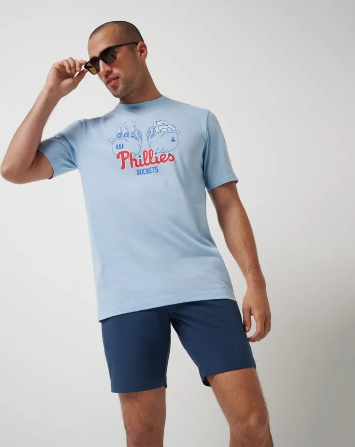 Men Tees TravisMathew PHILADELPHIA PHILLIES STRIKE TWO TEE Heather Blue