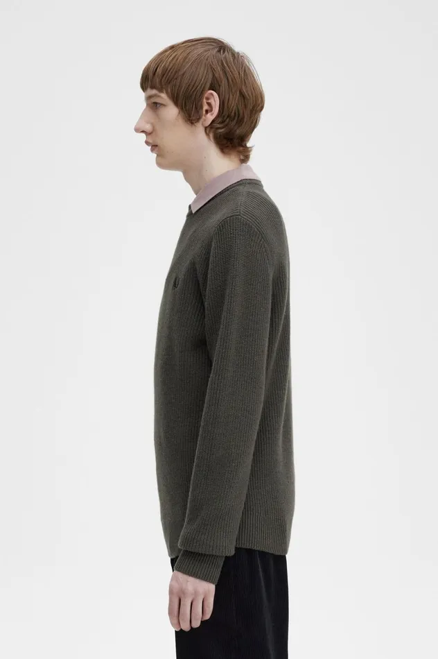 Men Textured Lambswool Jumper Field Green Fred Perry Knitwear