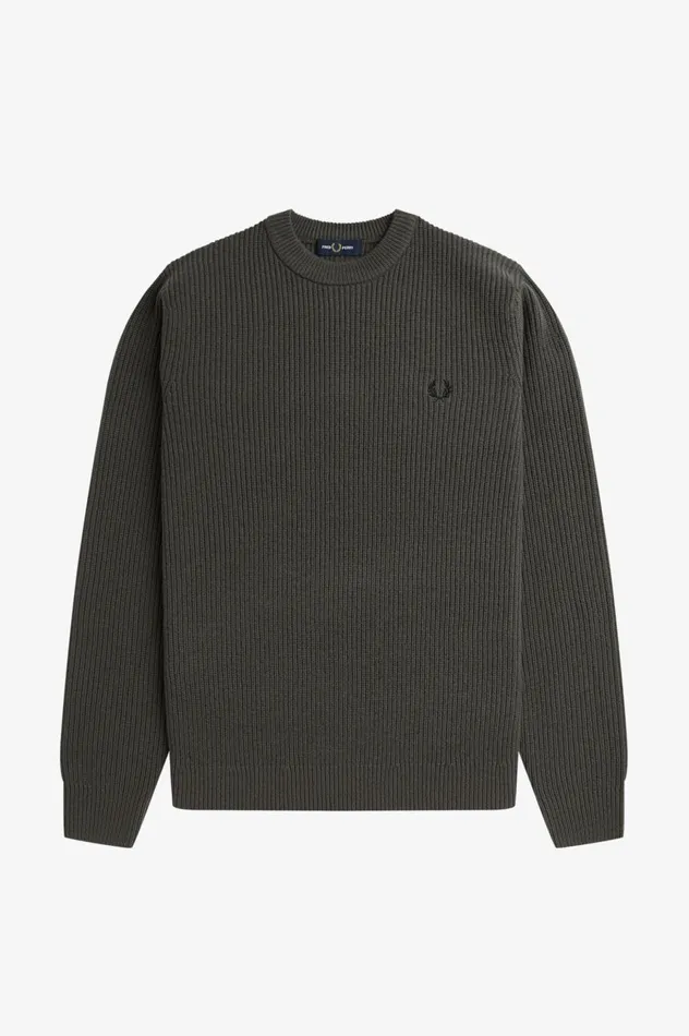 Men Textured Lambswool Jumper Field Green Fred Perry Knitwear