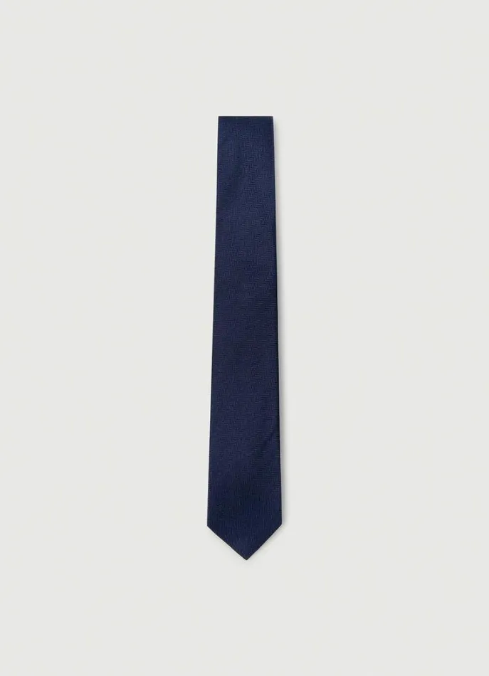 Men Ties and Pocket Squares Hackett London Herringbone Wool And Silk Tie Navy