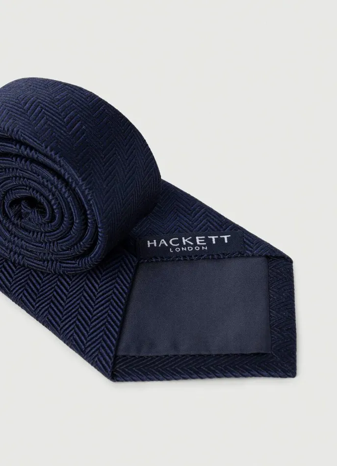 Men Ties and Pocket Squares Hackett London Herringbone Wool And Silk Tie Navy