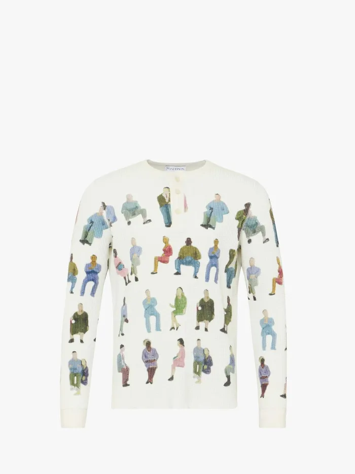 Men Tops and Shirts JW Anderson PRINTED WAFFLE HENLEY TOP White